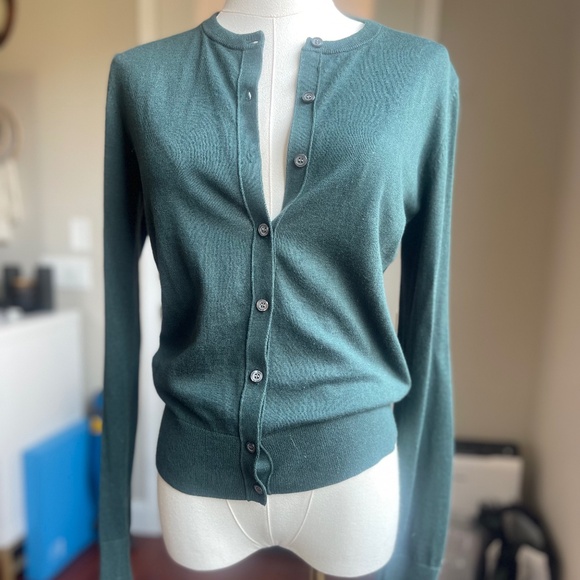 Ann Taylor Cotton Blend Cardigan, Dark Green Sz S - Picture 1 of 10